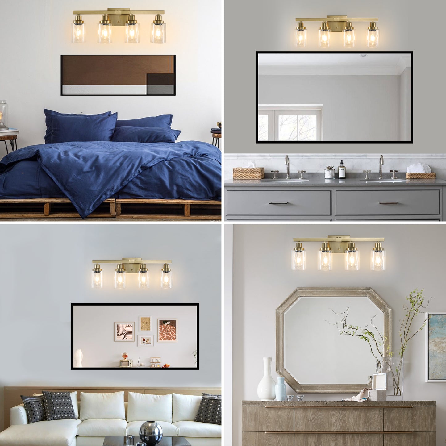24" 4-Light Gold Vanity Light with Clear Glass - view 5