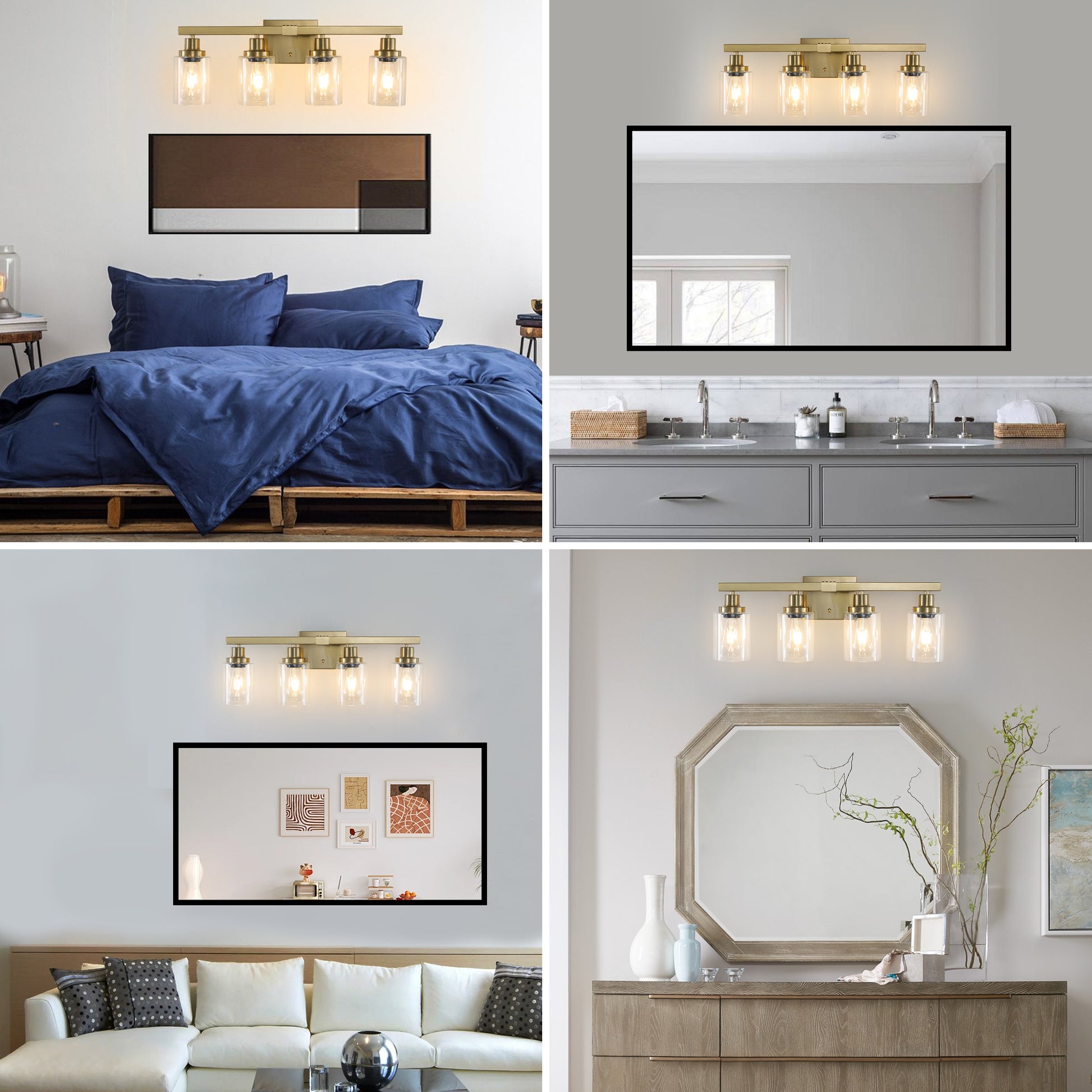 24" 4-Light Gold Vanity Light with Clear Glass - view 5