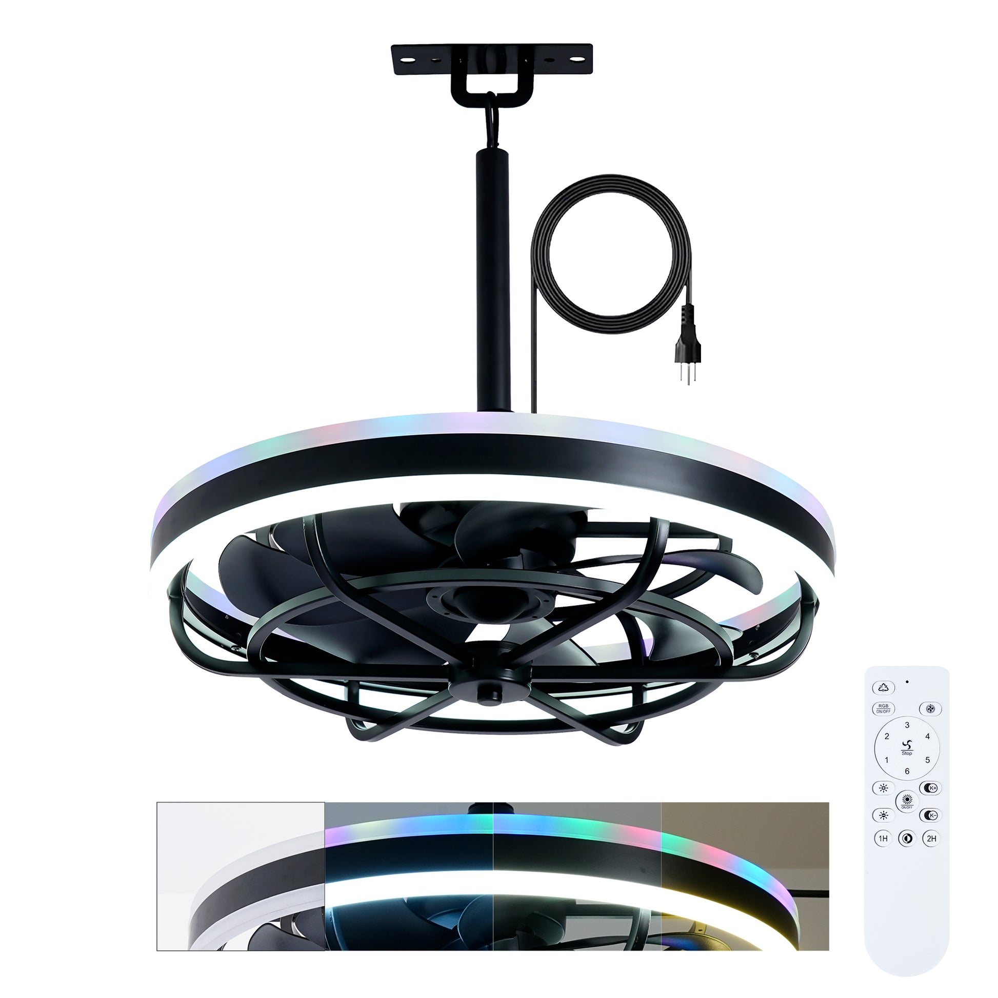 Matte Black Indoor Outdoor Ceiling Fan with Dimmable LED - view 21