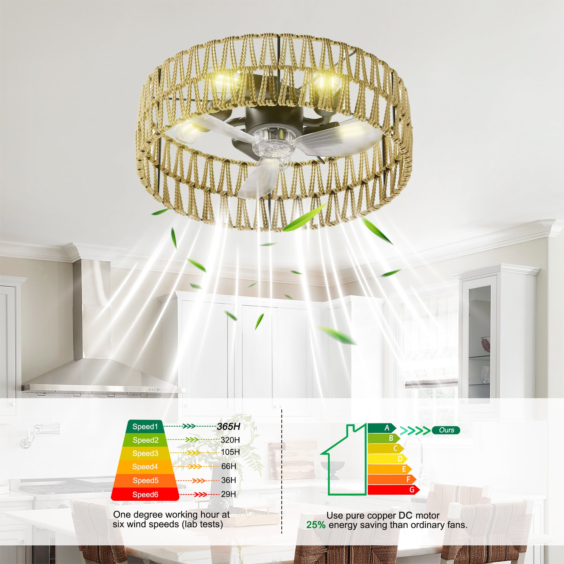 White Low Profile Flush Mount Ceiling Fan with Remote - view 11