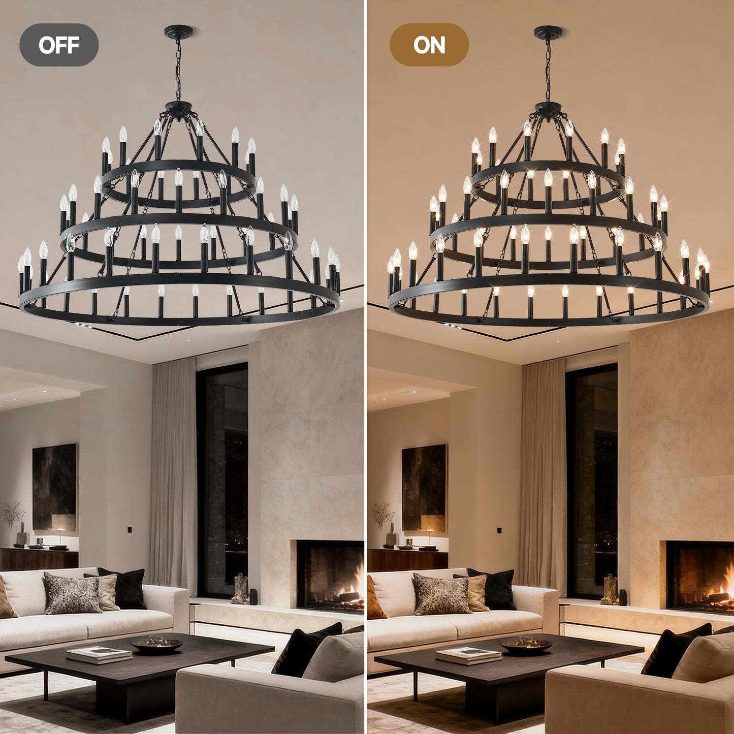 3-Tier Wagon Wheel Farmhouse Chandelier, 54-Light - view 8