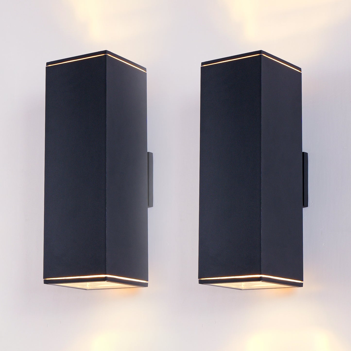 18" Matte Black Outdoor Wall Light, Set of 2