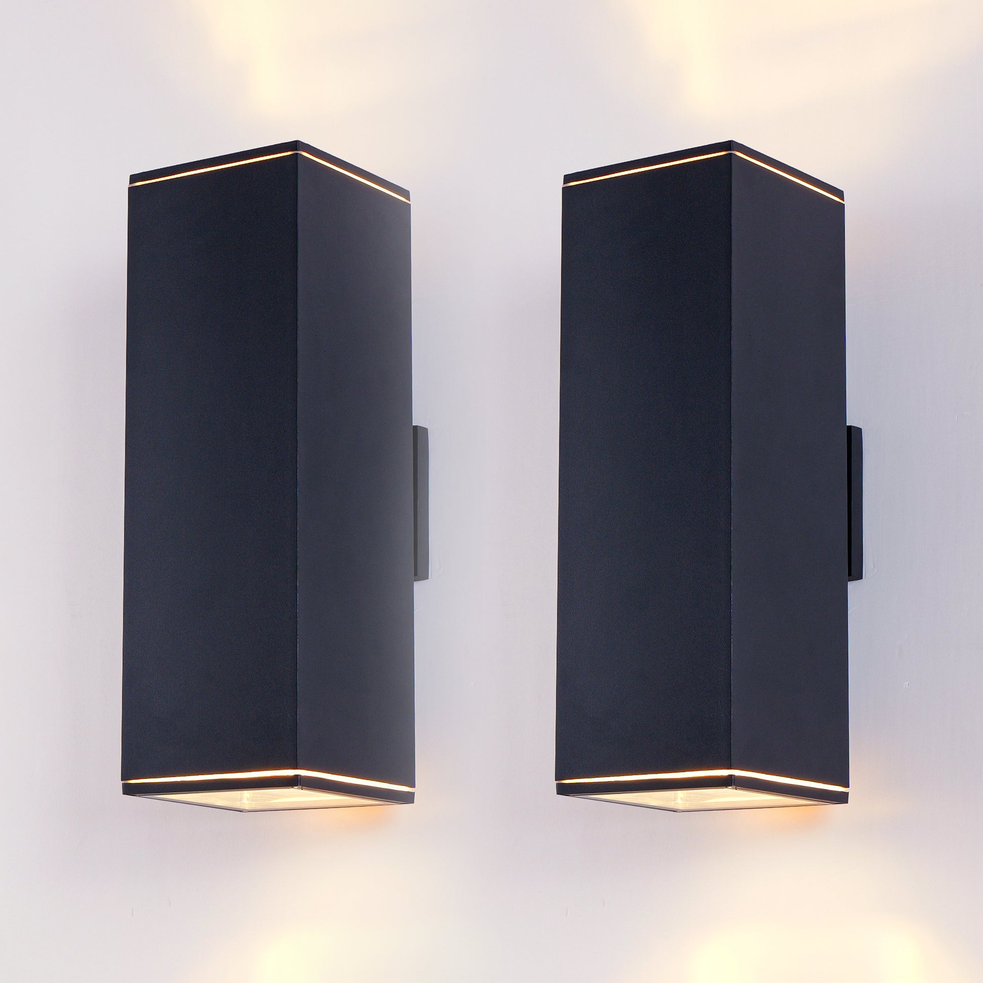 18" Matte Black Outdoor Wall Light, Set of 2