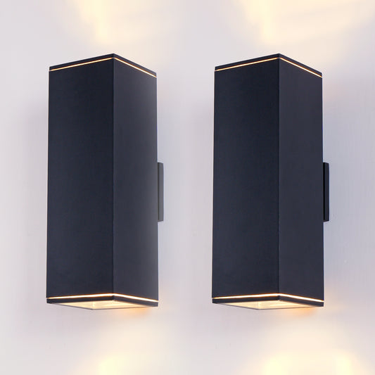 18" Matte Black Outdoor Wall Light, Set of 2