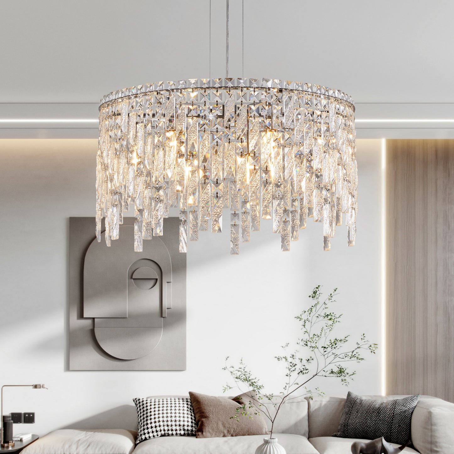 24" Modern Round Silver Crystal Chandelier - view 8