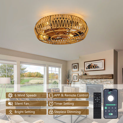 19" Black Caged Boho Flush Mount Ceiling Fan with Remote - view 5