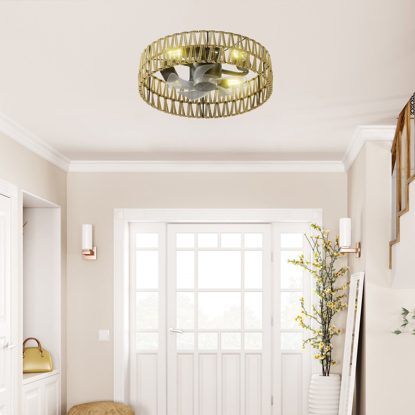 Matte Black Low Profile Flush Mount Ceiling Fan with Remote - view 3