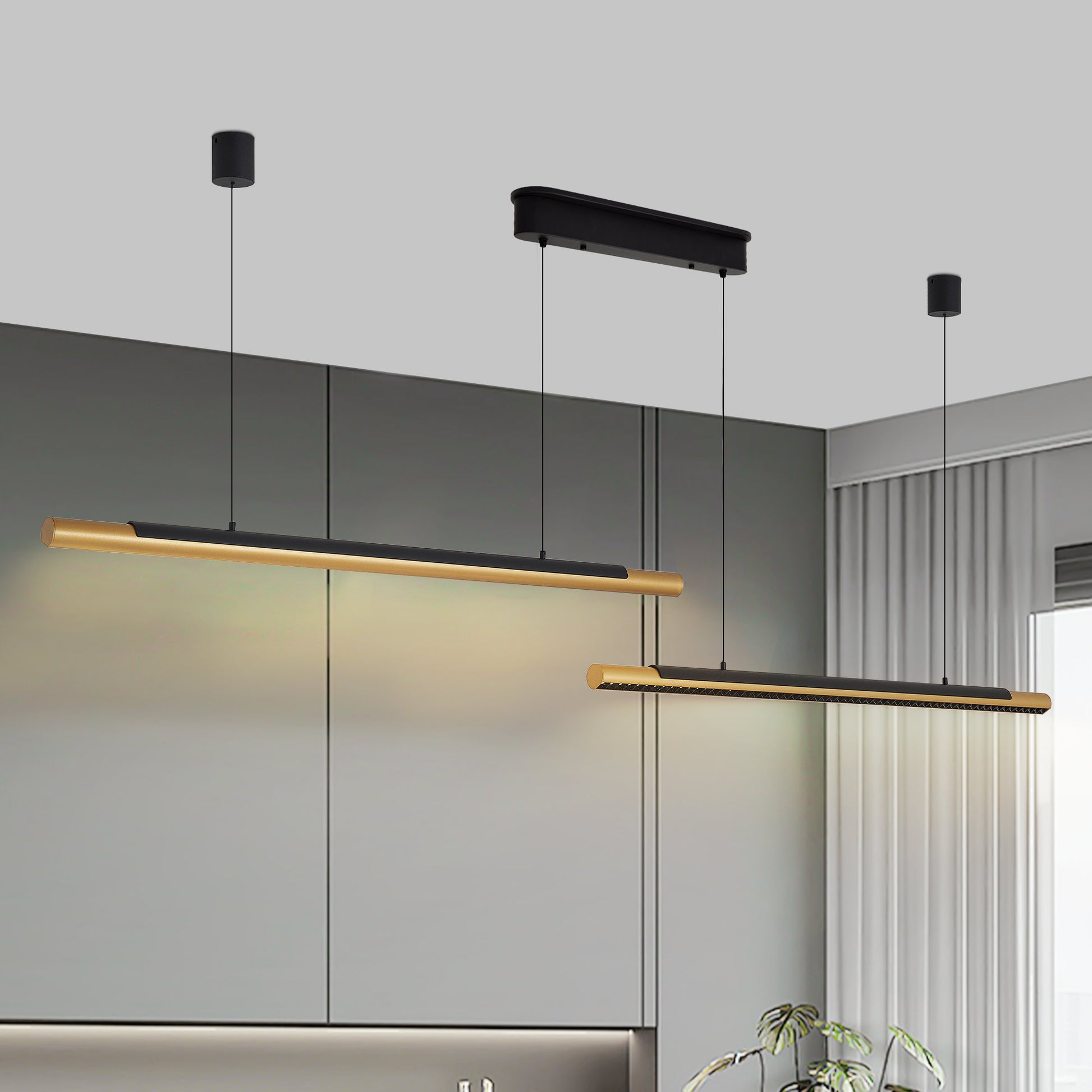 75" Black & Gold Dual Tube LED Pendant Light