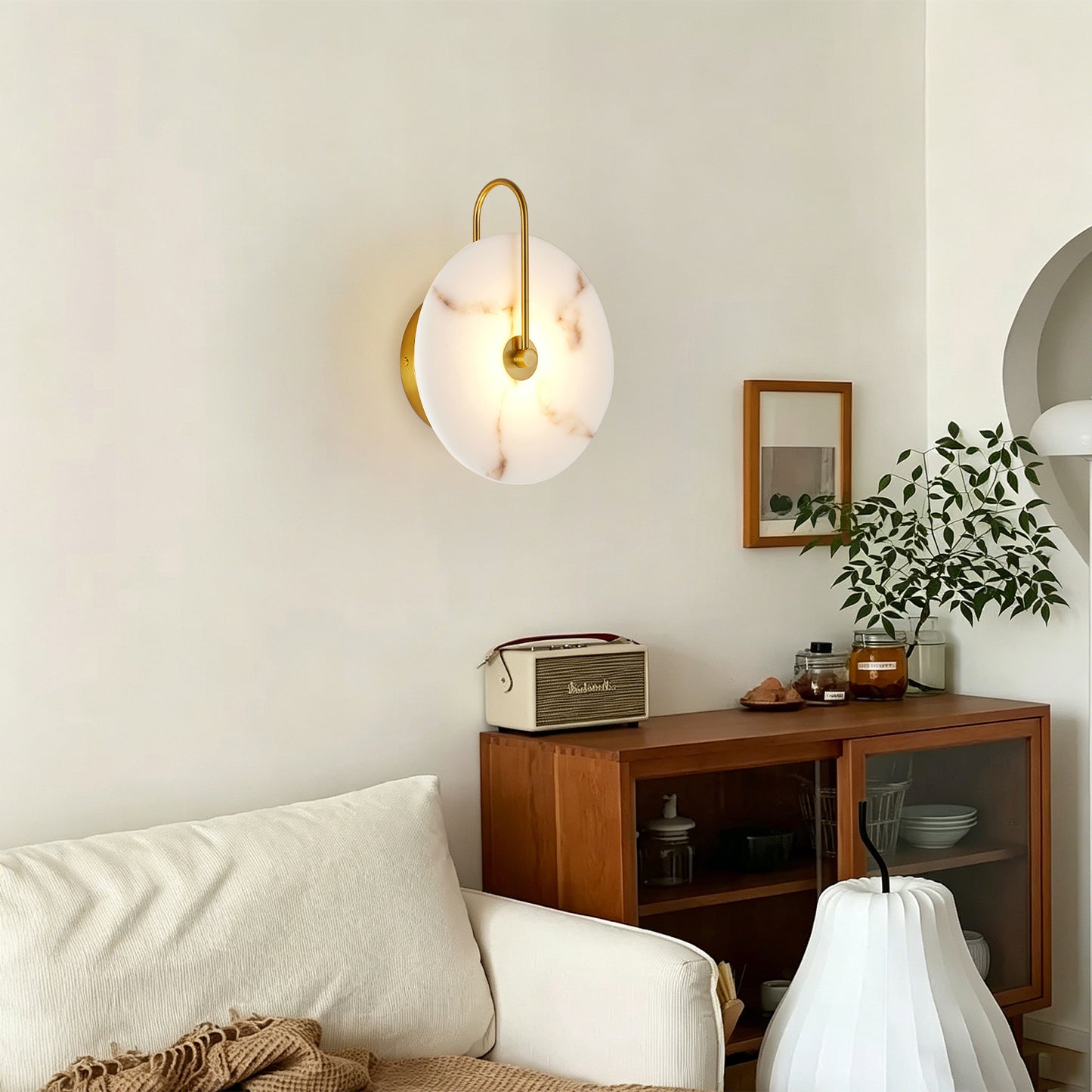 9.8" Gold Round Alabaster LED Wall Sconce - view 2