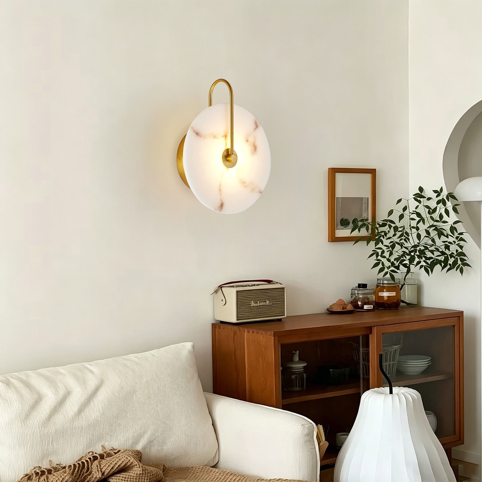 9.8" Gold Round Alabaster LED Wall Sconce - view 2