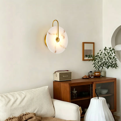 9.8" Gold Round Alabaster LED Wall Sconce - view 2