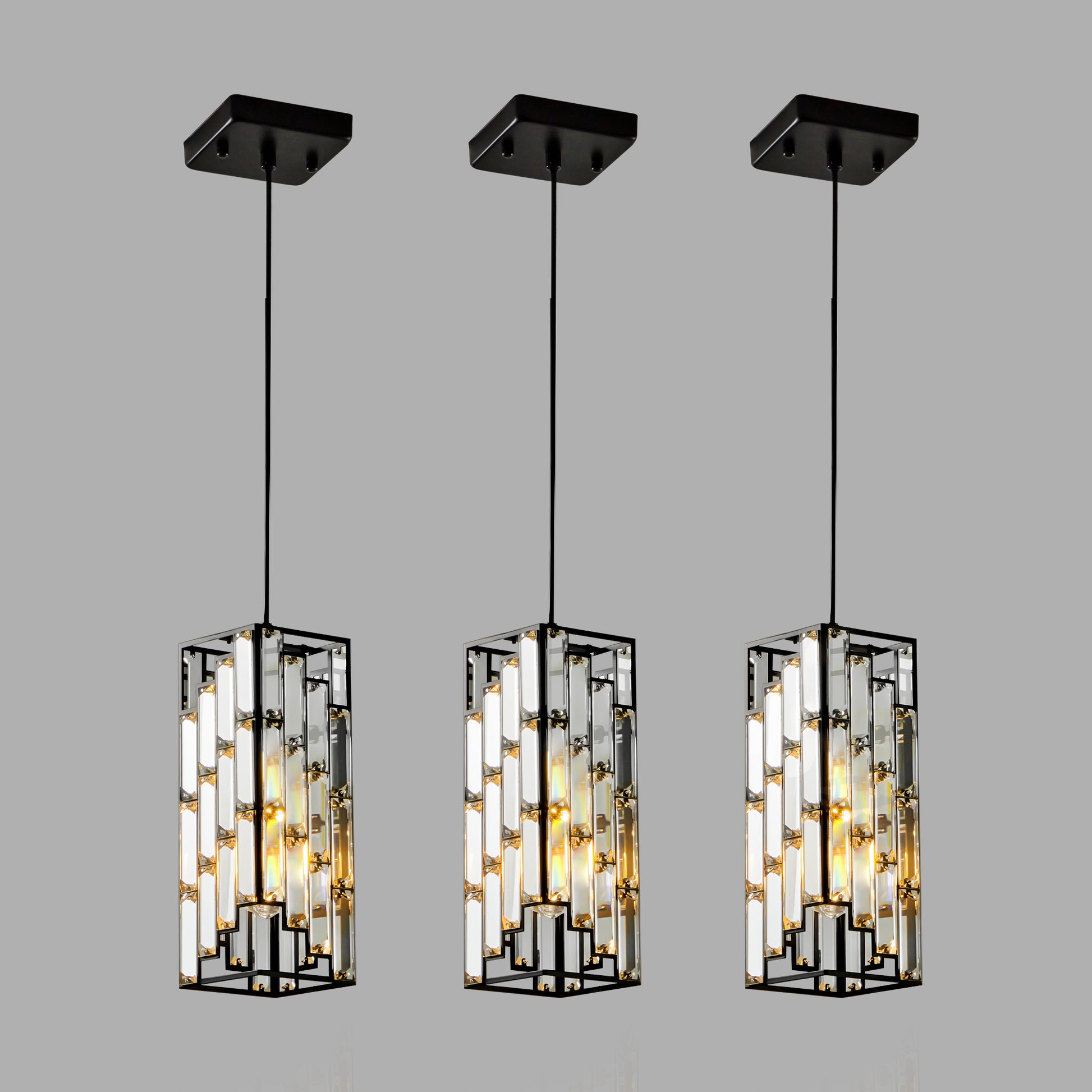 4" Black Crystal Pendant Light, Set of 3 - view 8
