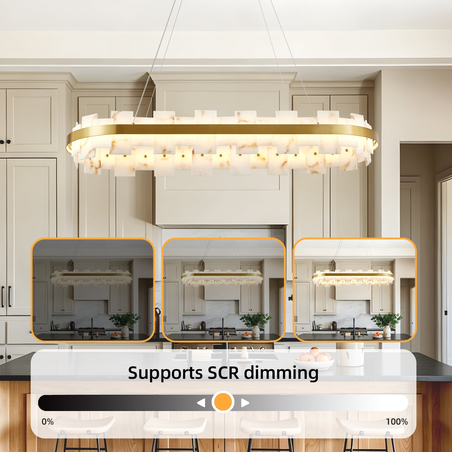 46.8" Gold Alabaster Rectangle Chandelier - view 3