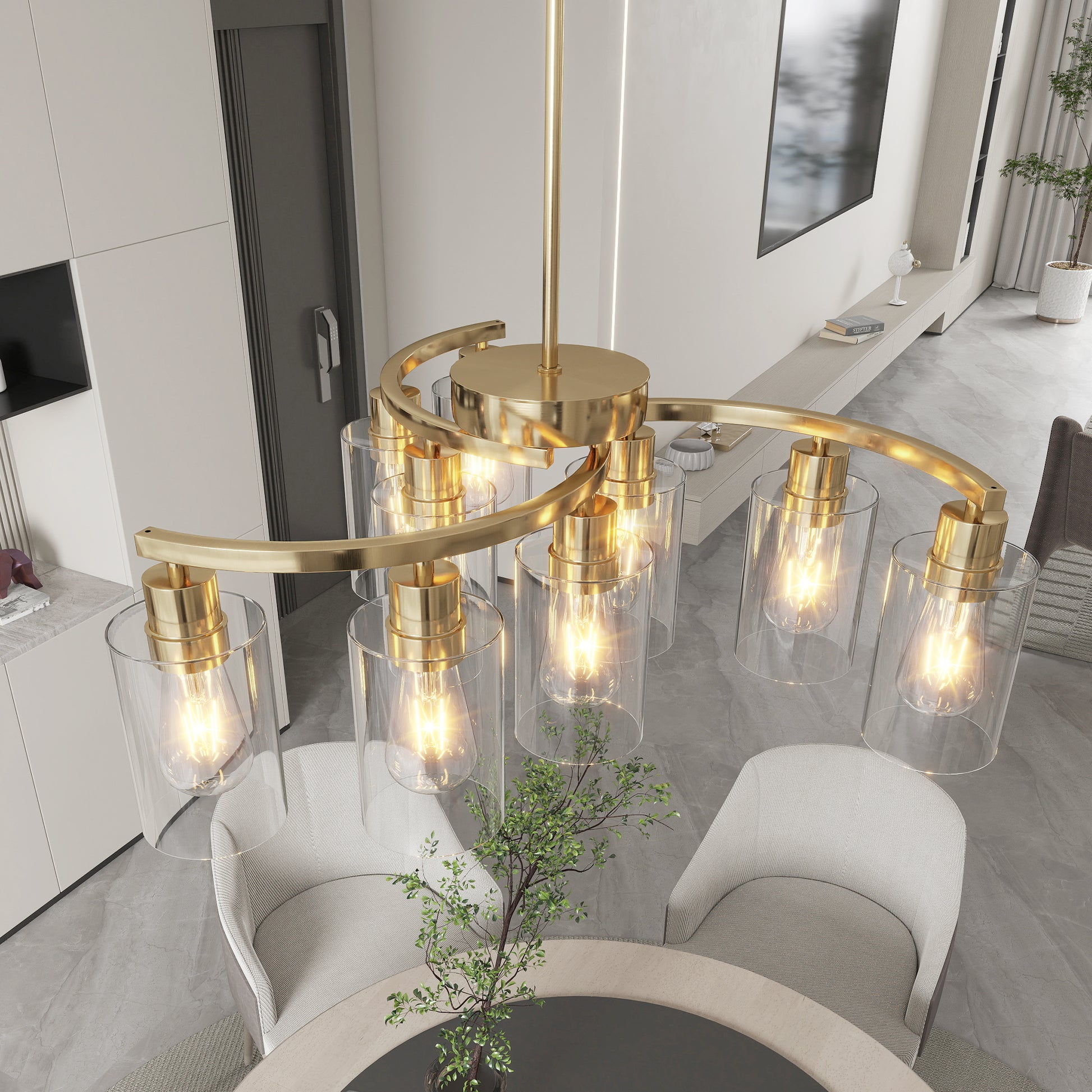9-Light Gold Chandelier with Clear Glass Shades - view 3