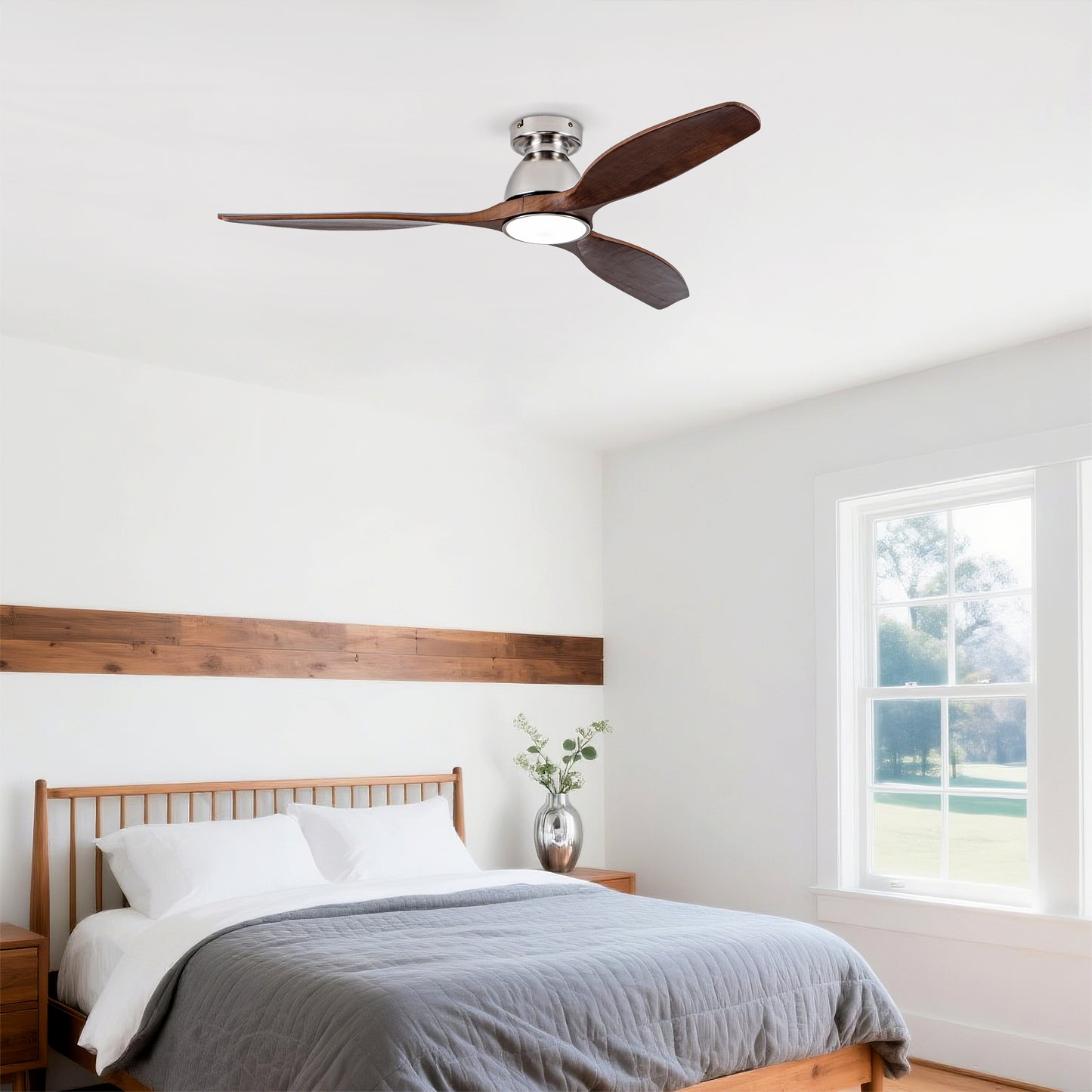52" Walnut Solid Wood Flush Mount Ceiling Fan - view 5