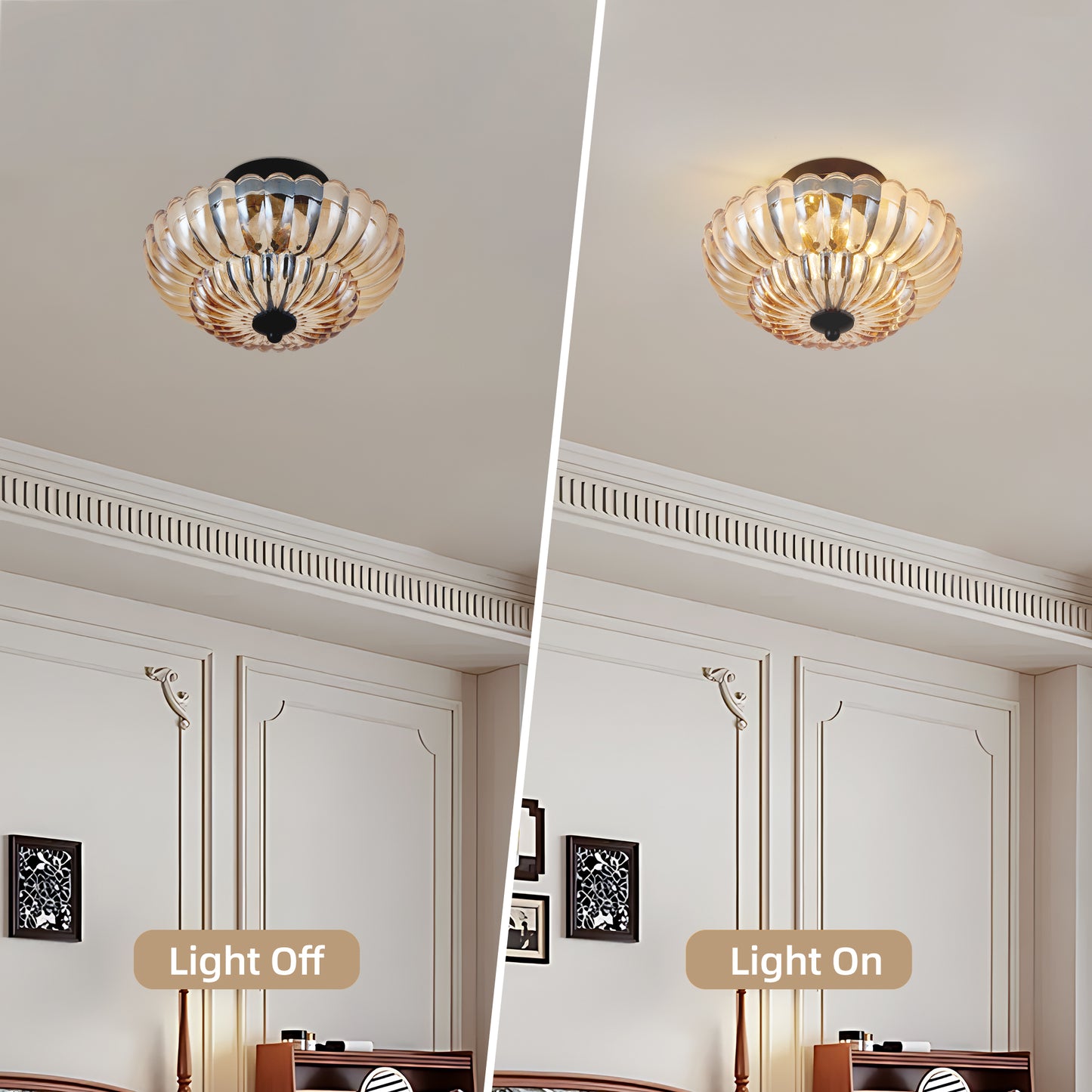 3-Light Black Semi Flush Ceiling Light with Amber Glass - view 5