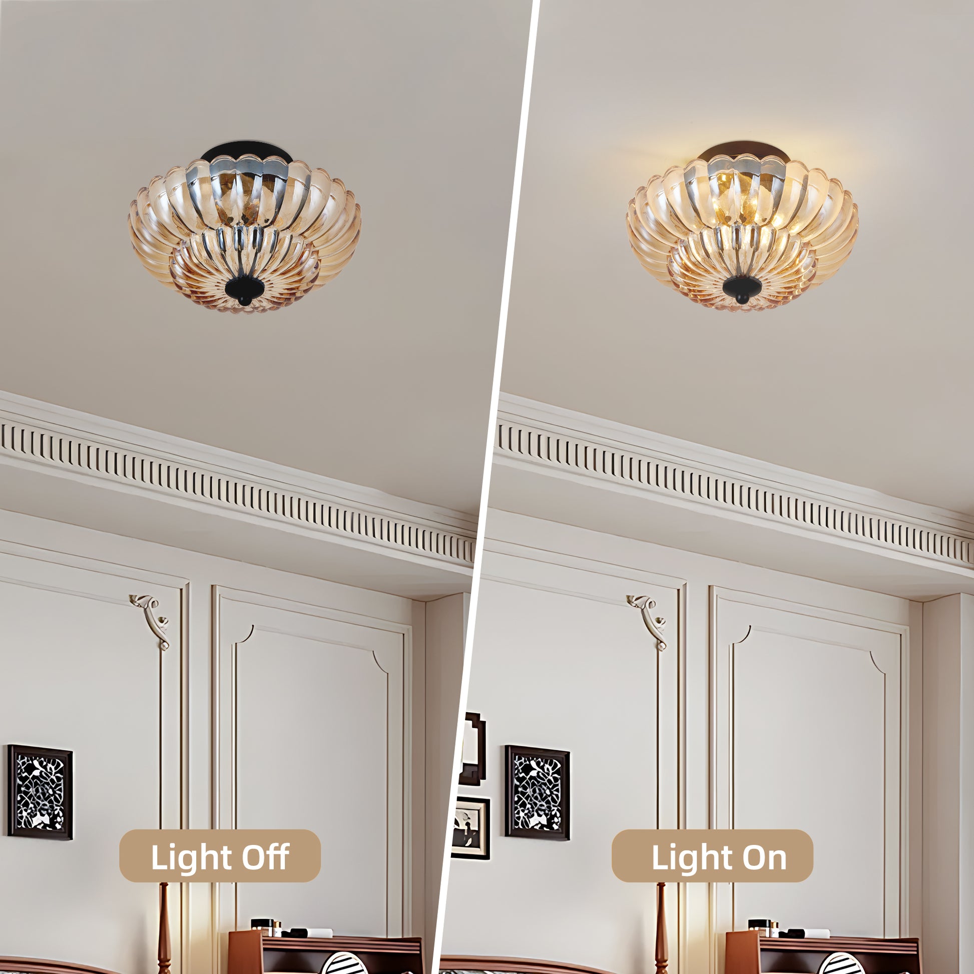 3-Light Black Semi Flush Ceiling Light with Amber Glass - view 5