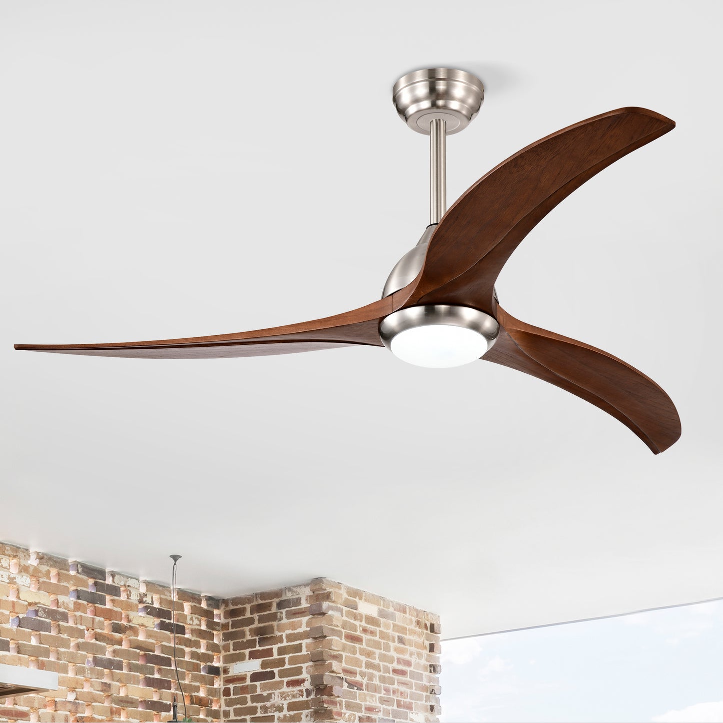 52" Satin Nickel & Walnut Ceiling Fan with Light & Remote - view 2