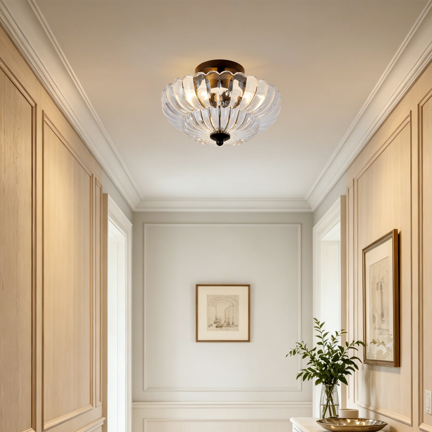 3-Light Black Smoky Gray Glass Semi Flush Mount Ceiling Light - view 2