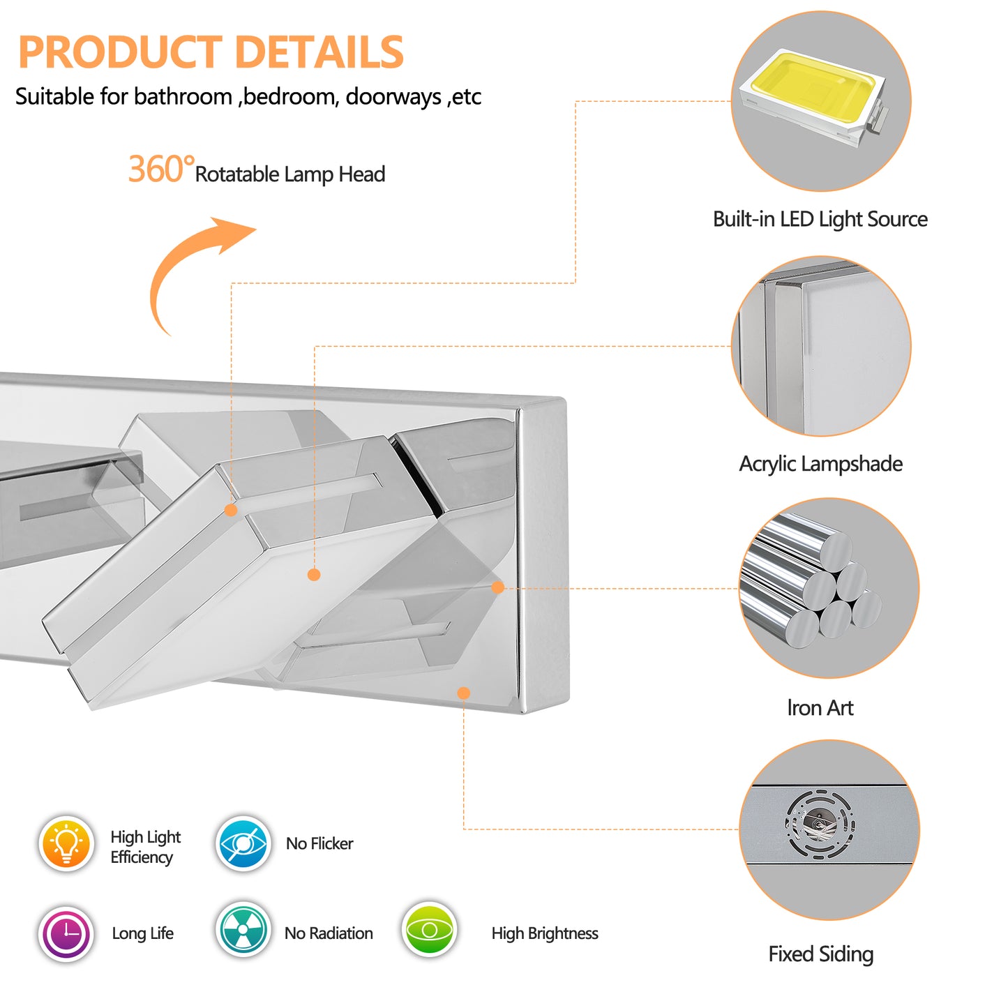 6-Light Modern Chrome LED Vanity Wall Light - view 7