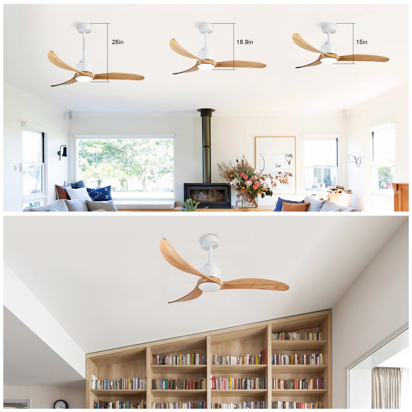 52" White & Natural Wood Ceiling Fan with Dimmable LED - view 20