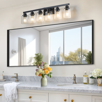 37" 6-Light Black Vanity Light with Clear Glass - view 2