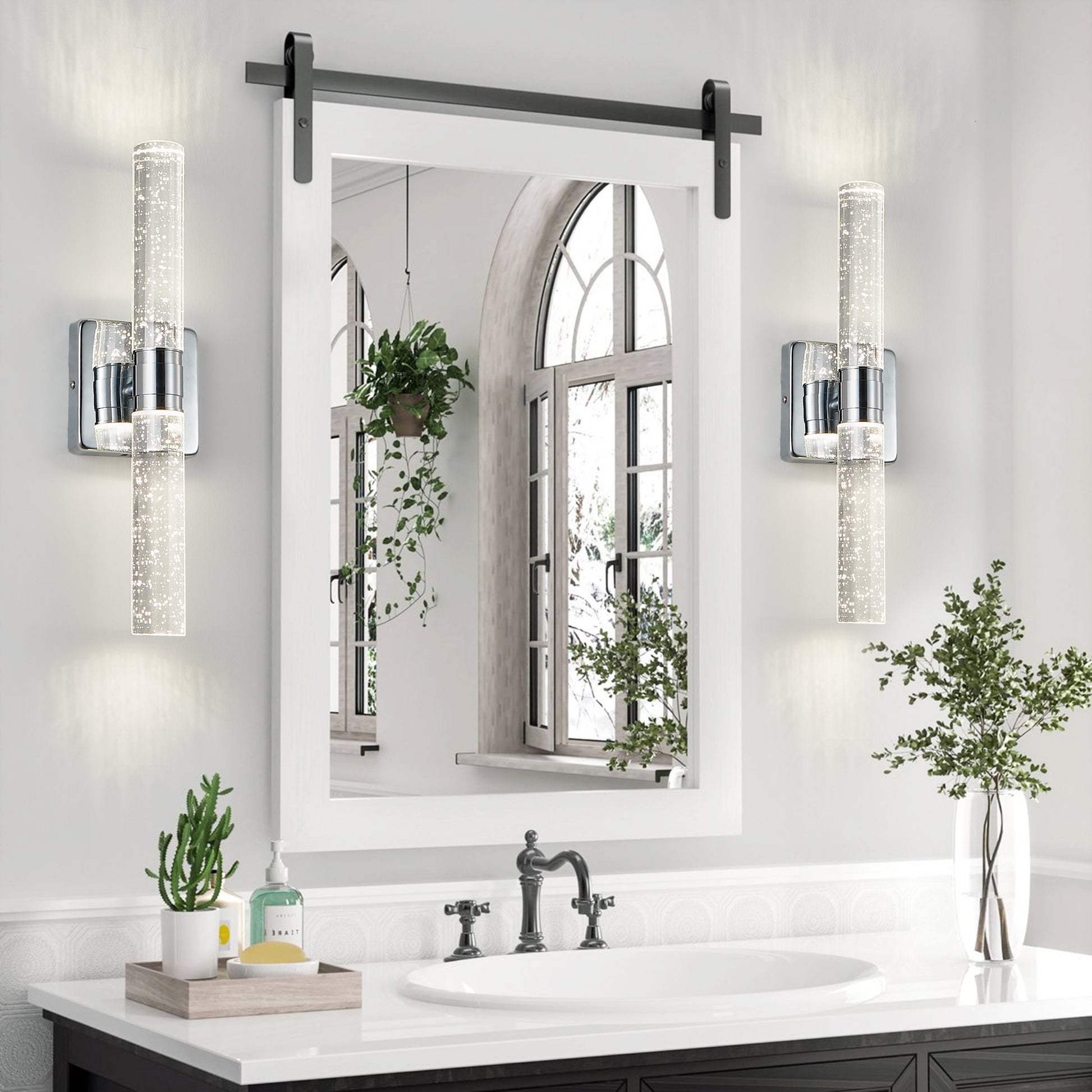 2-Light Chrome Bubble Crystal Wall Light, 17"H - view 3