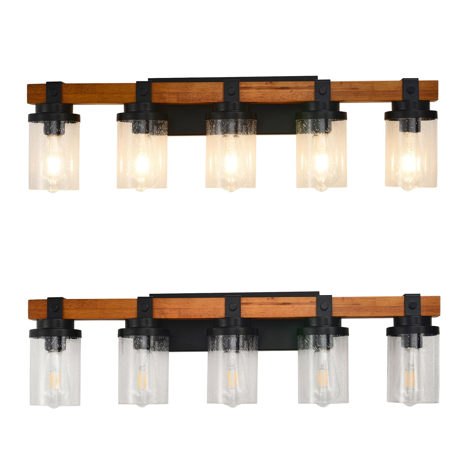 5-Light Matte Black & Wood Wall Light with Glass Shades - view 12