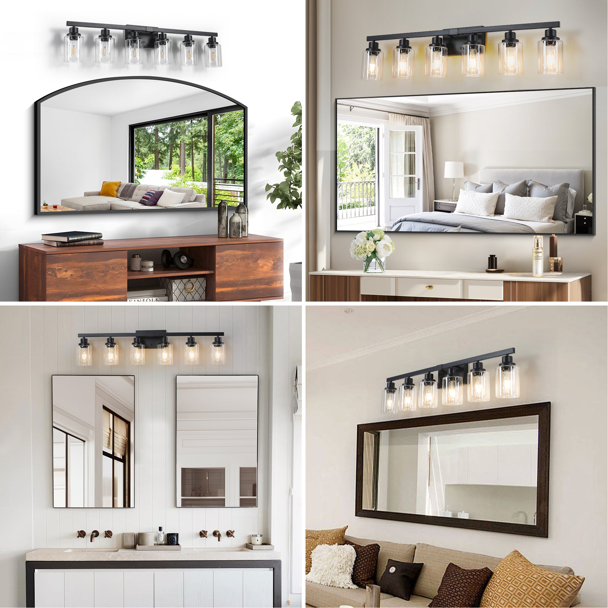 37" 6-Light Black Vanity Light with Clear Glass - view 4