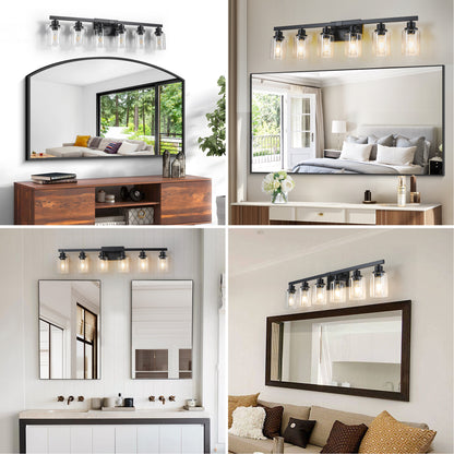 37" 6-Light Black Vanity Light with Clear Glass - view 4
