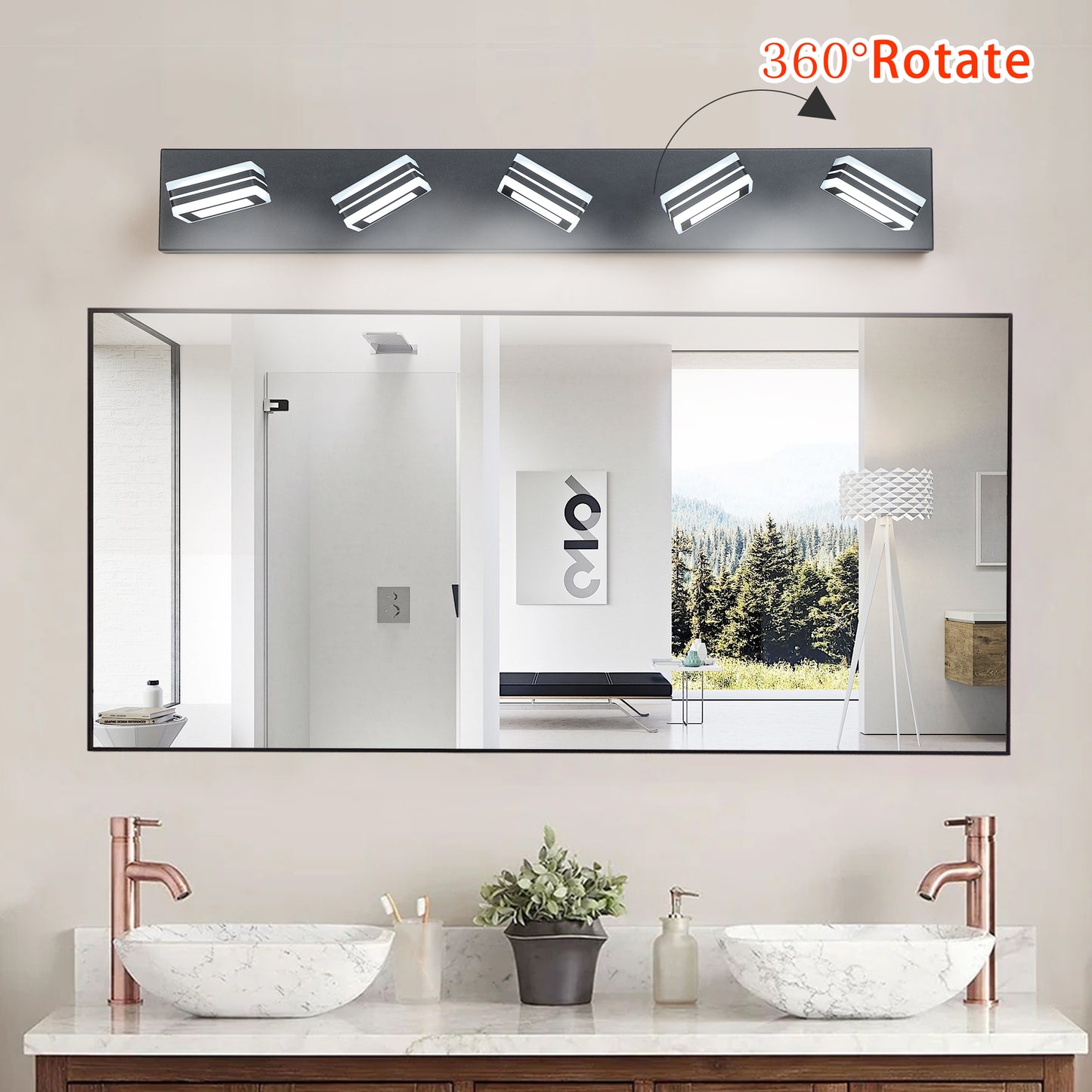32" 5-Light Black LED Vanity Light with Acrylic Shades - view 4