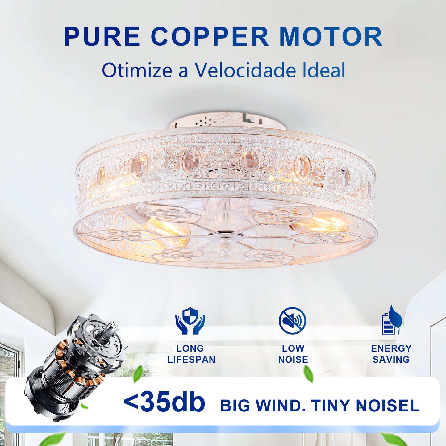 20" White & Gold Crystal Caged Ceiling Fan with Remote - view 14