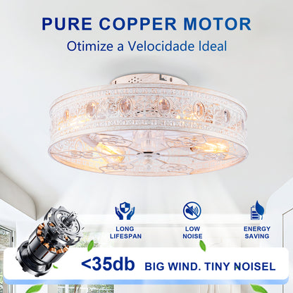 20" White & Gold Crystal Caged Ceiling Fan with Remote - view 14