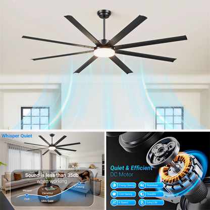 88" Black Industrial Ceiling Fan with Remote - view 15