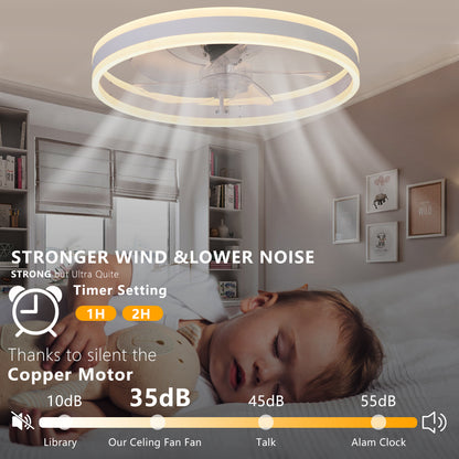 20" White Flush Mount Ceiling Fan with Dimmable LED & Remote - view 5