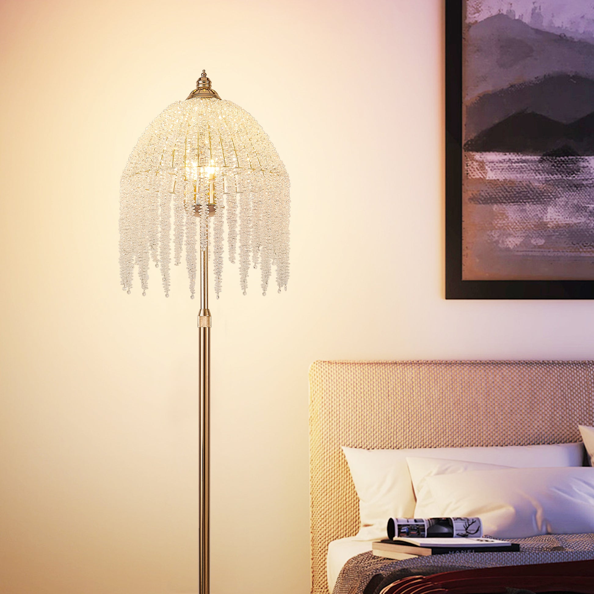 3-Light Gold Waterfall Crystal Floor Lamp - view 4
