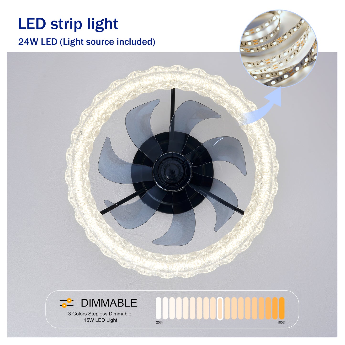 Matte Black Galaxy Ceiling Fan with Dimmable LED - view 8