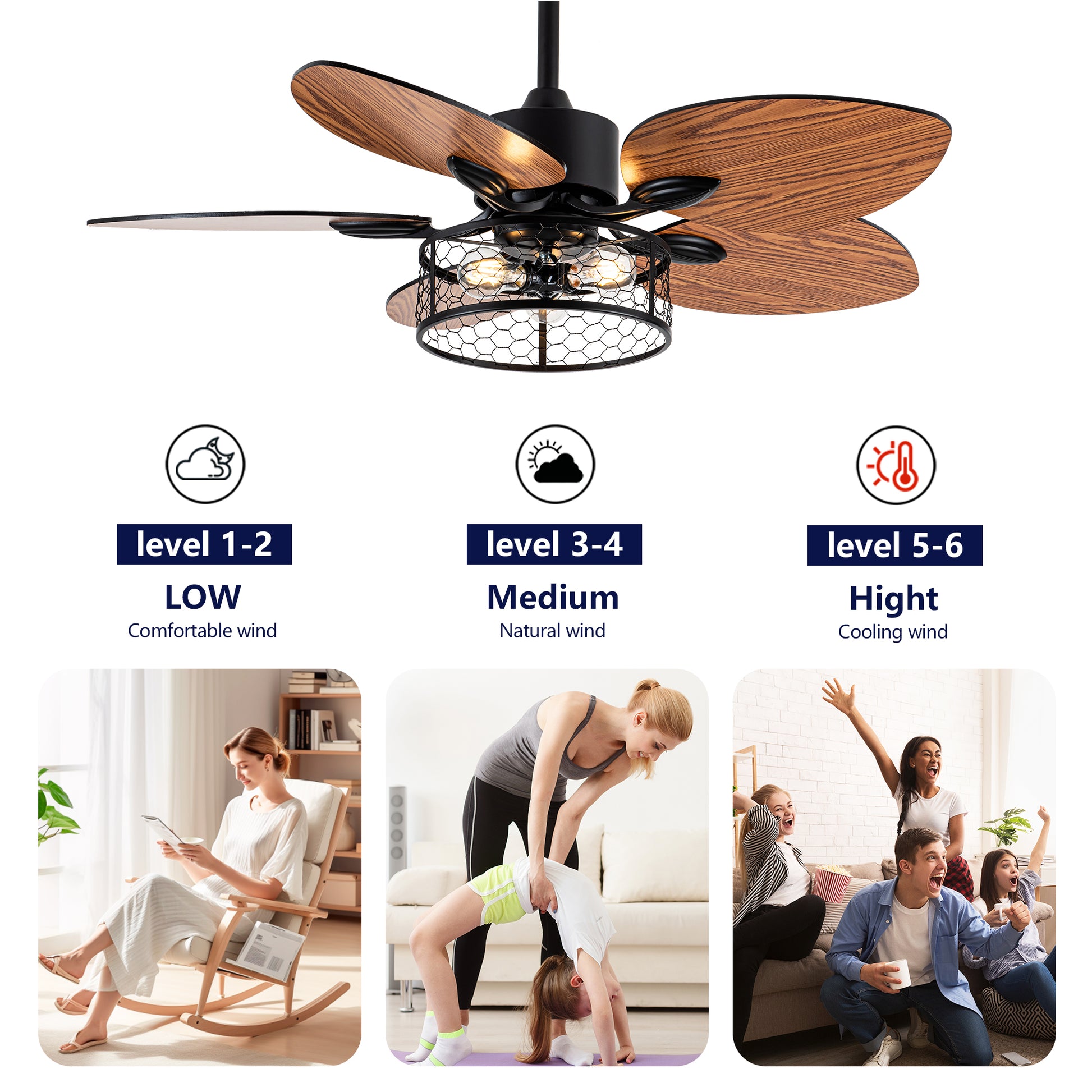 42" Matte Black Ceiling Fan with Light and Remote - view 11