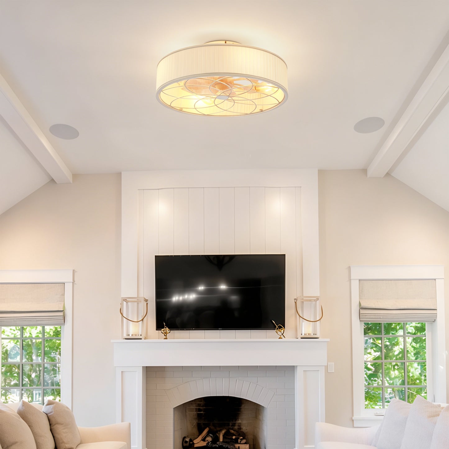 20" Matte White Fabric Farmhouse Bladeless Ceiling Fan - view 3