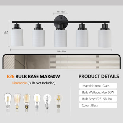 31" 5-Light Black Vanity Light with Frosted Glass - view 7