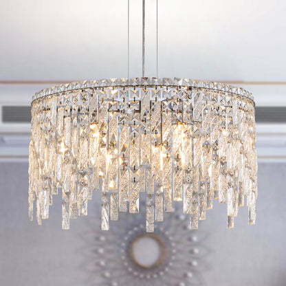 24" Modern Round Silver Crystal Chandelier