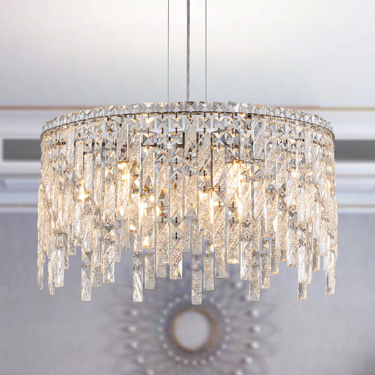 24" Modern Round Silver Crystal Chandelier