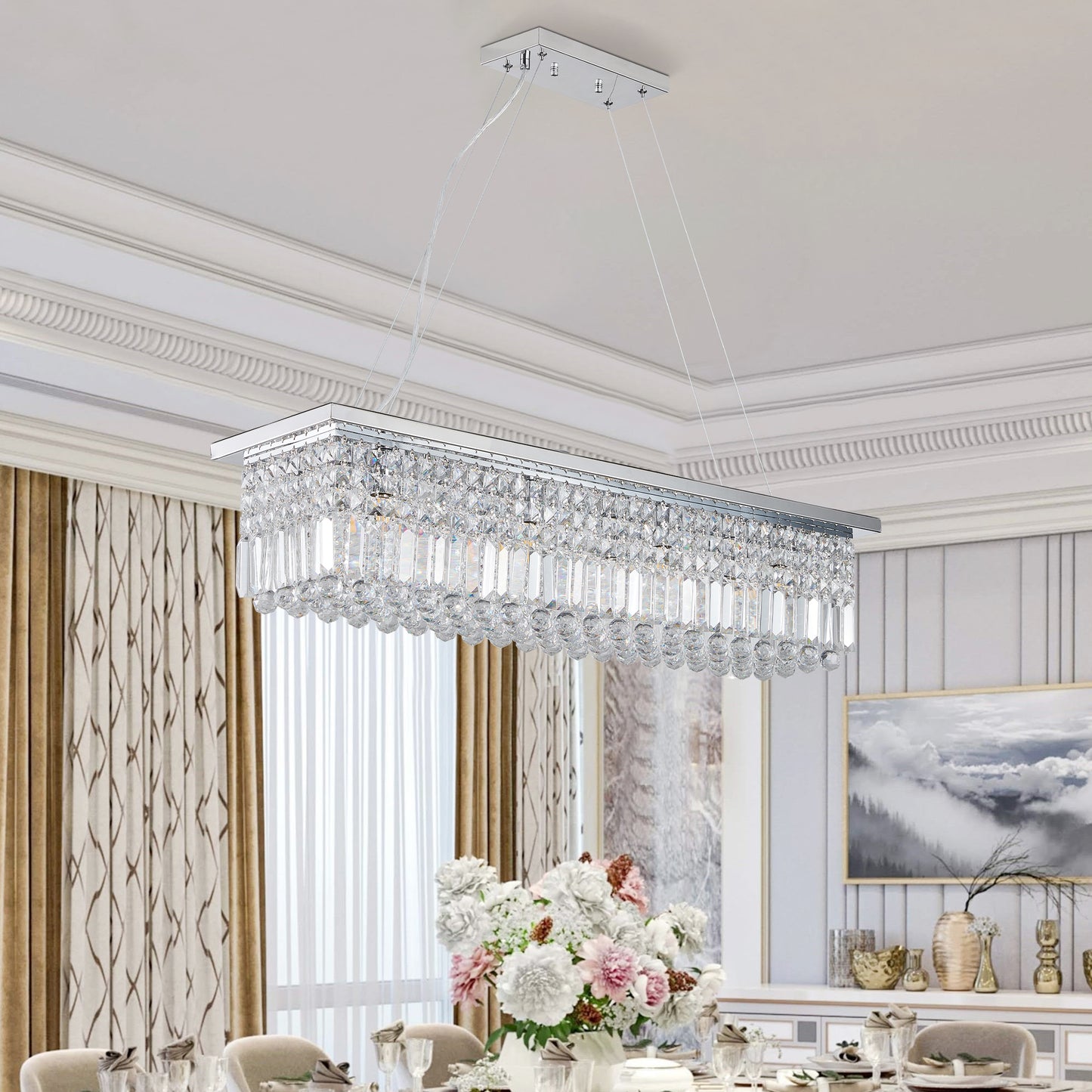 39.4" 8-Light Chrome Raindrop Crystal Chandelier - view 3