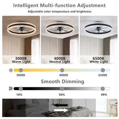 20" Black Double Ring Ceiling Fan with Dimmable LED - view 3