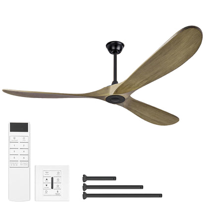 72" Ash Brown Solid Wood Ceiling Fan with Remote