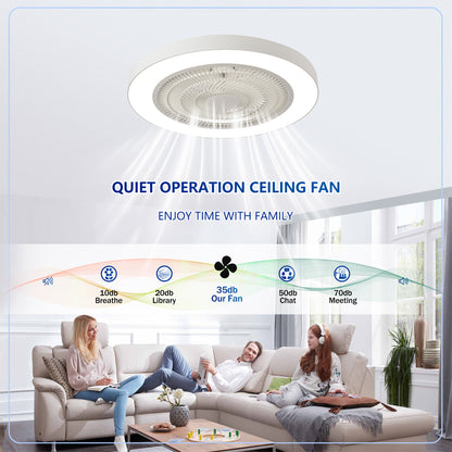 Matte White Flush Mount Ceiling Fan with Dimmable LED - view 13