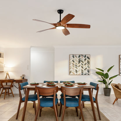 56" 5-Blade Matte Black & Wood Ceiling Fan with Remote - view 5