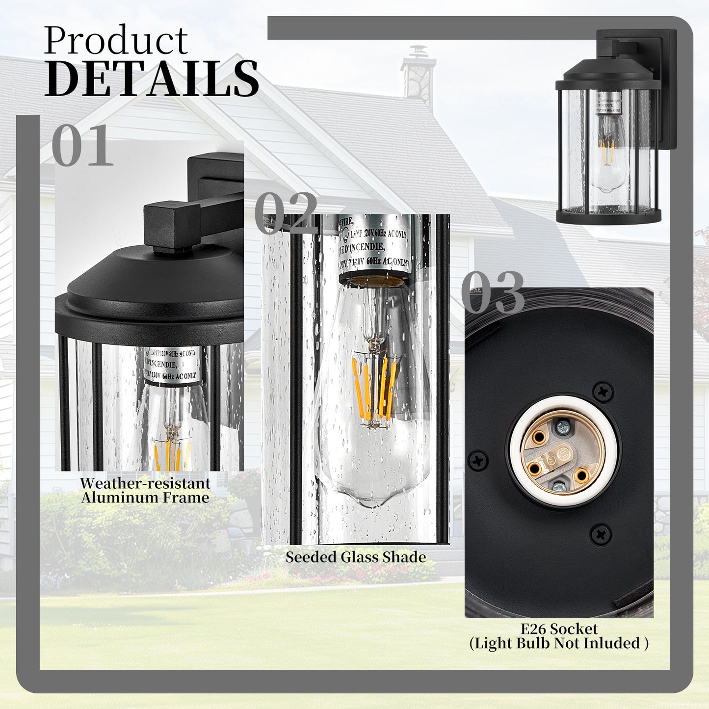 Black Outdoor Wall Light with Seeded Glass, Set of 2 - view 8