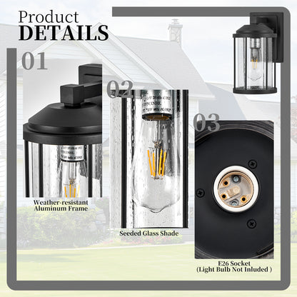 Black Outdoor Wall Light with Seeded Glass, Set of 2 - view 8