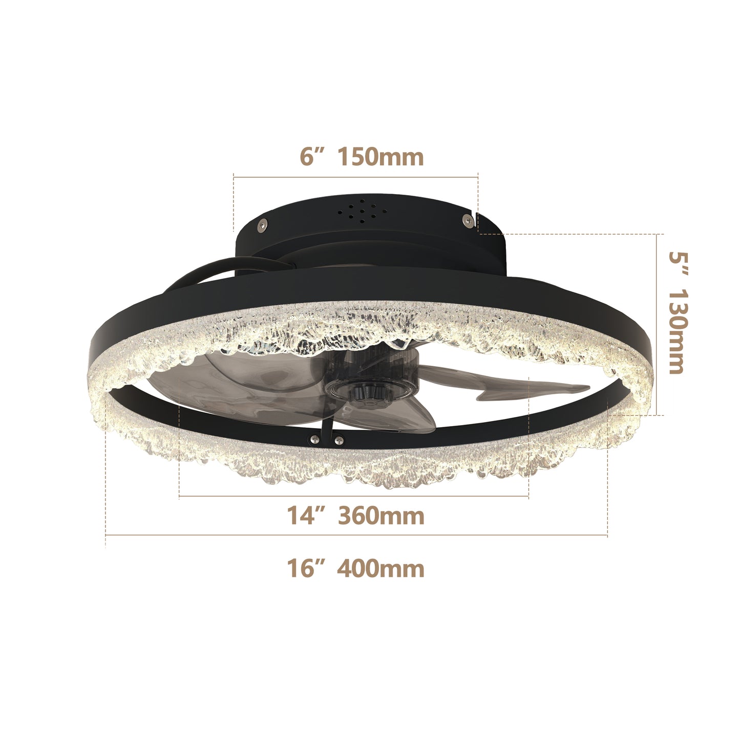 16" Black Crystal Ring Flush Mount Ceiling Fan with Remote - view 8